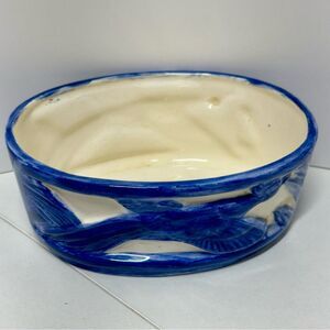 Vintage Hand Painted Blue and Cream Ceramic Dish